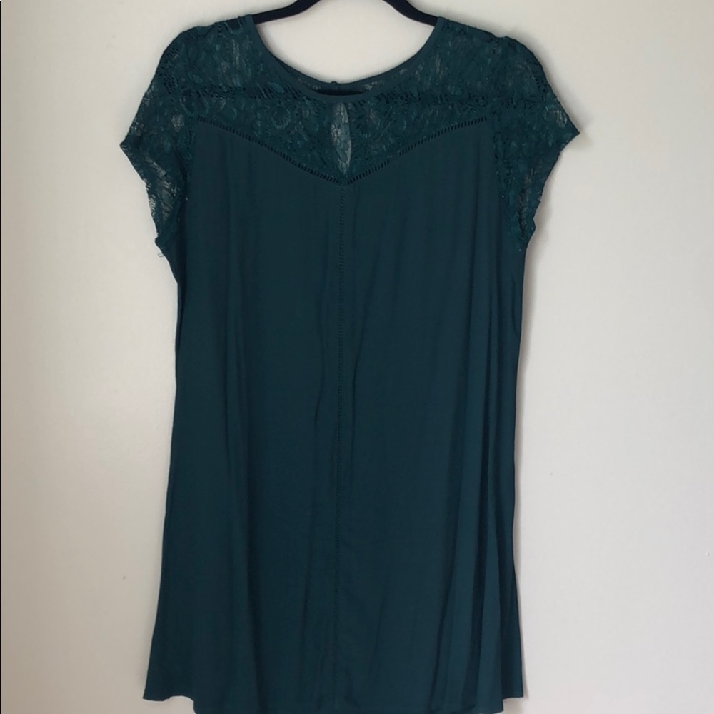Emerald Shift Dress with Lace Detail